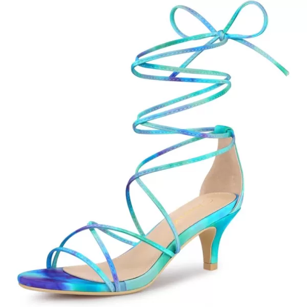 Allegra K Women's Strappy Tie Dye Heels Lace Up Kitten Heel Sandals