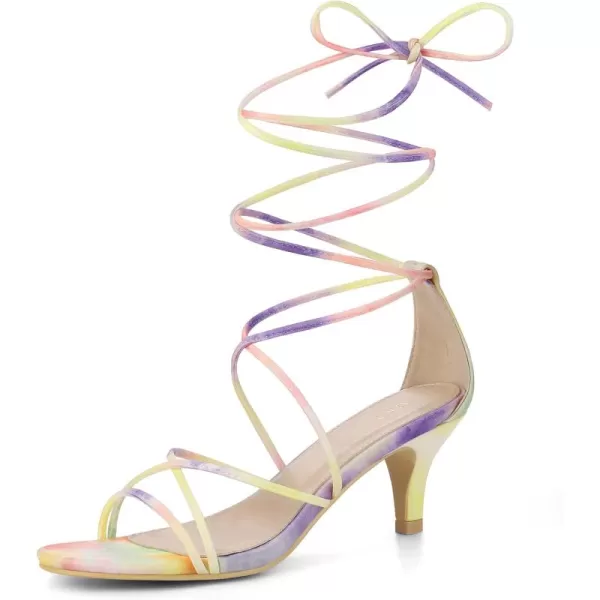 Allegra K Women's Strappy Tie Dye Heels Lace Up Kitten Heel Sandals