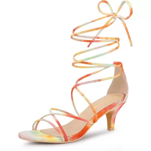 Allegra K Women's Strappy Tie Dye Heels Lace Up Kitten Heel Sandals