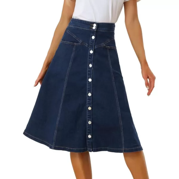 Allegra K Womens' Stretchy High Waist Buttons Front A-Line Flowy Midi Skirts with Pockets