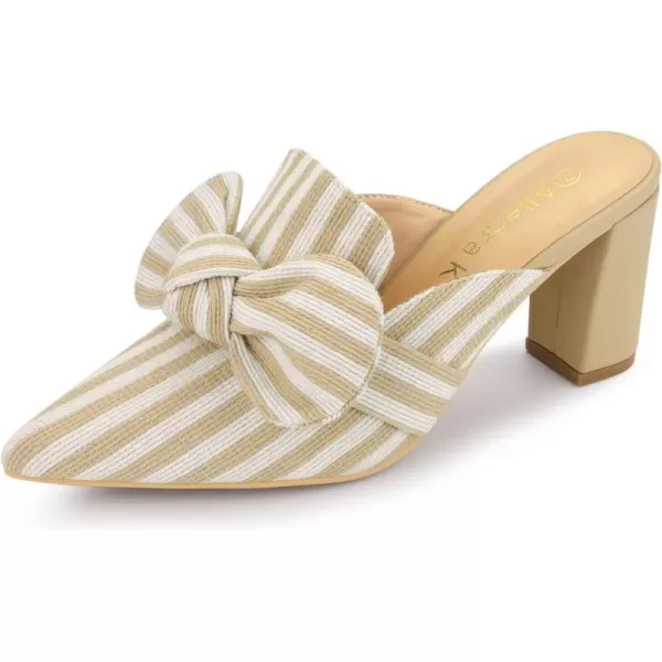 Allegra K Women's Stripe Bow Pointed Toe Block Heel Slides Mules