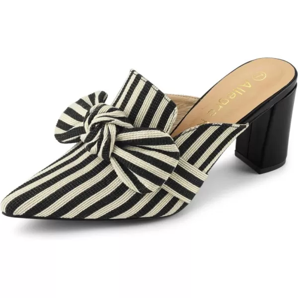 Allegra K Women's Stripe Bow Pointed Toe Block Heel Slides Mules