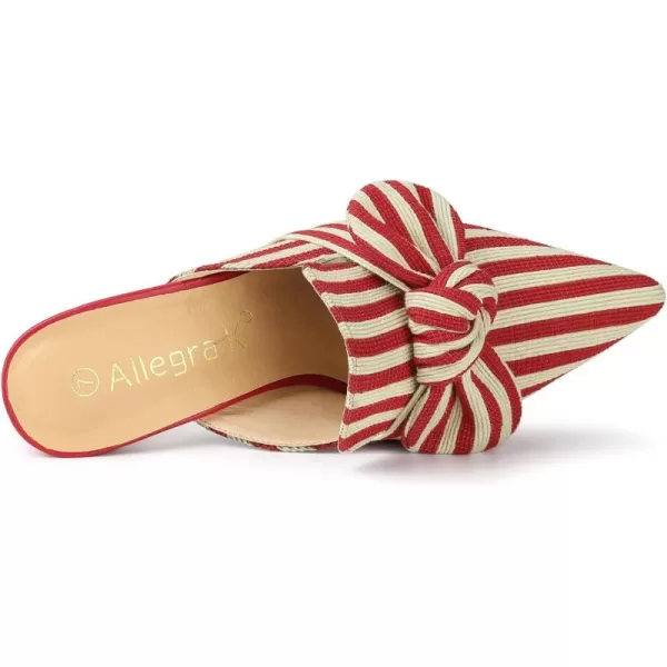 Allegra K Women's Stripe Bow Pointed Toe Block Heel Slides Mules