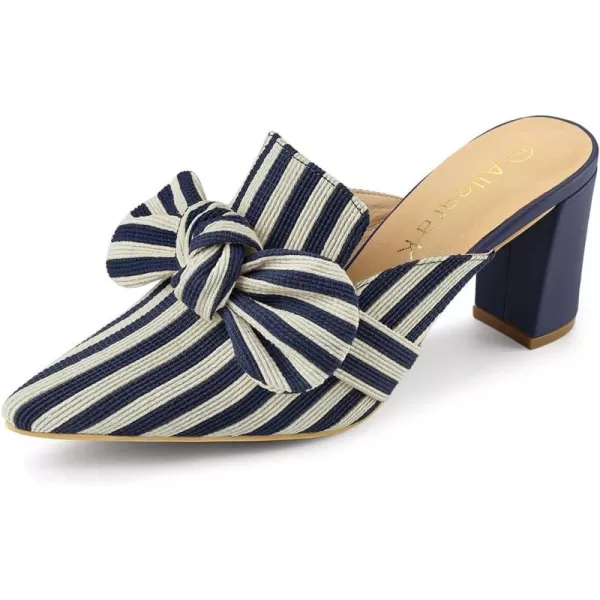 Allegra K Women's Stripe Bow Pointed Toe Block Heel Slides Mules