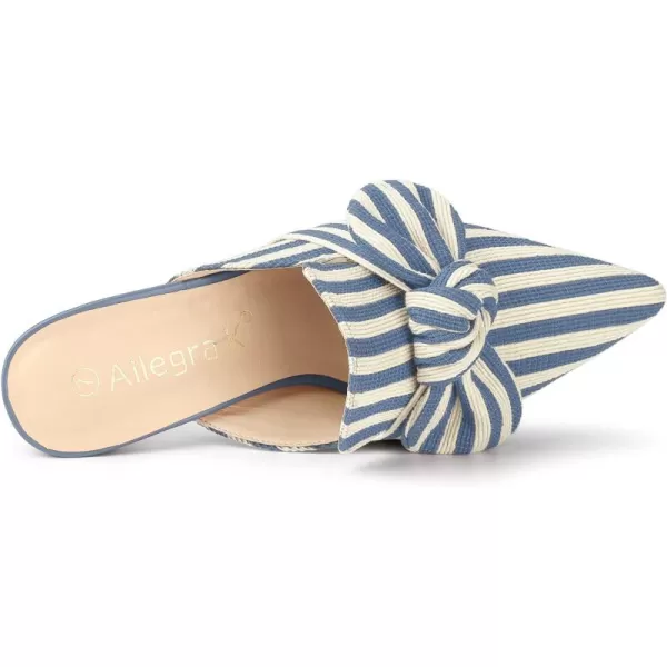 Allegra K Women's Stripe Bow Pointed Toe Block Heel Slides Mules