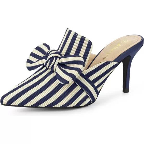 Allegra K Women's Stripe Bow Slip on Stiletto Heel Slides Mules