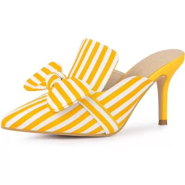 Allegra K Women's Stripe Bow Slip on Stiletto Heel Slides Mules