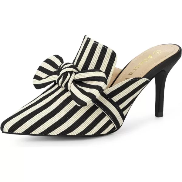 Allegra K Women's Stripe Bow Slip on Stiletto Heel Slides Mules