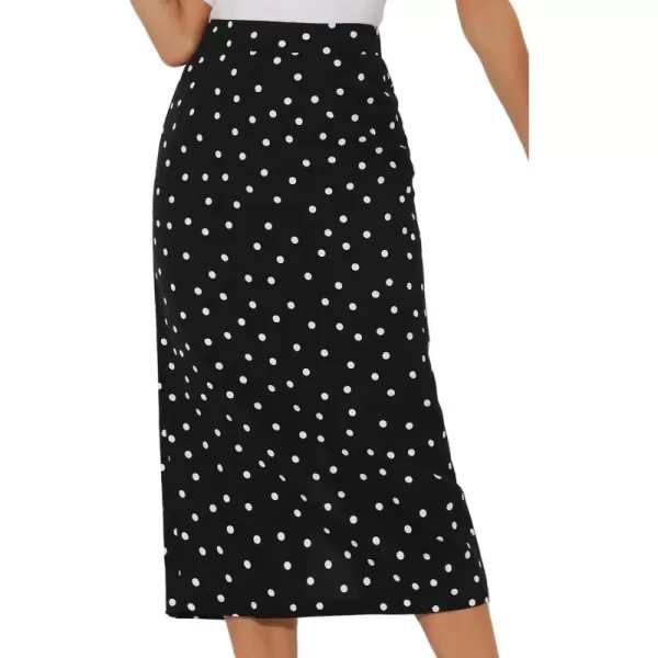 Allegra K Women's Summer Polka Dots Skirt Casual Elastic High Waisted Pencil Midi Skirt