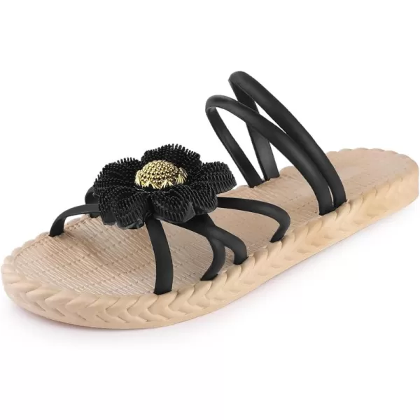 Allegra K Women's Sunflower Strappy Waterproof Beach Sandals Slip on Slides