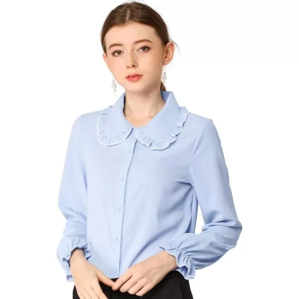 Allegra K Women's Sweet Ruffle Peter Pan Collar Long Sleeves Button Up Shirt