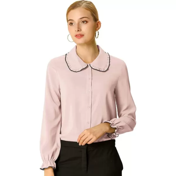 Allegra K Women's Sweet Ruffle Peter Pan Collar Long Sleeves Button Up Shirt