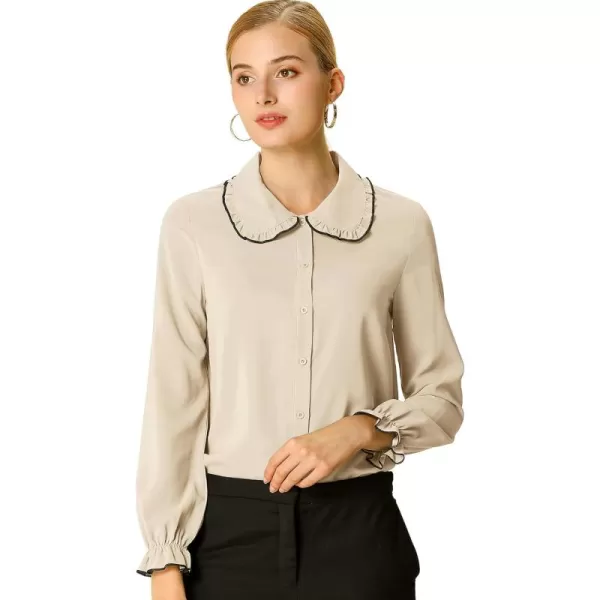 Allegra K Women's Sweet Ruffle Peter Pan Collar Long Sleeves Button Up Shirt