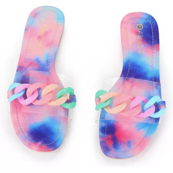 Allegra K Women's Tie Dye Chain Clear Slides Slip Sandals