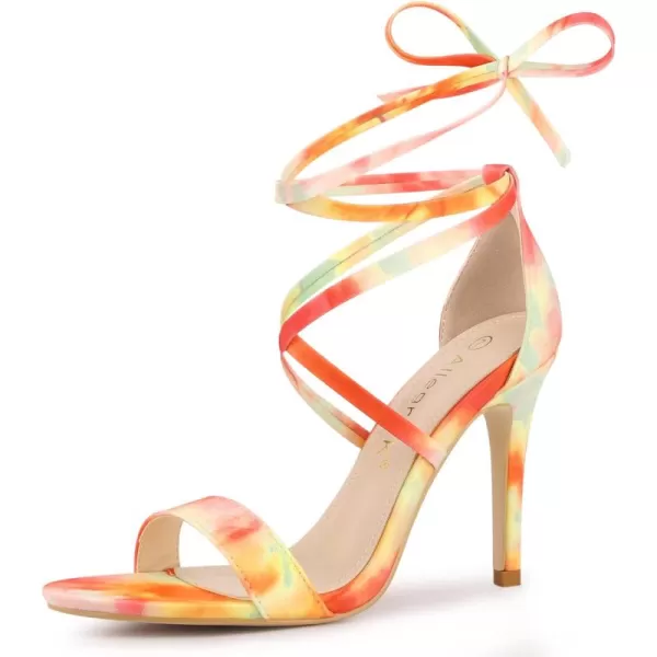 Allegra K Women's Tie Dye Lace Up Stiletto Heel Sandals