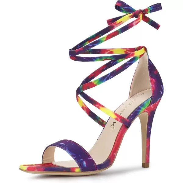 Allegra K Women's Tie Dye Lace Up Stiletto Heel Sandals