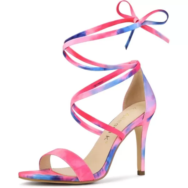 Allegra K Women's Tie Dye Lace Up Stiletto Heel Sandals