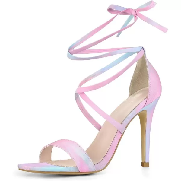 Allegra K Women's Tie Dye Lace Up Stiletto Heel Sandals