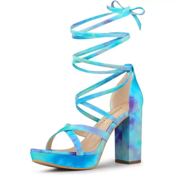 Allegra K Women's Tie Dye Platform Chunky Heel Lace Up Sandals