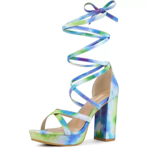 Allegra K Women's Tie Dye Platform Chunky Heel Lace Up Sandals