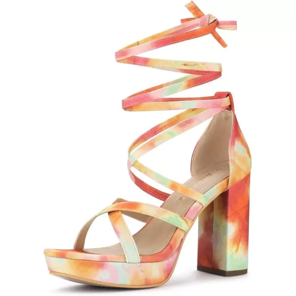 Allegra K Women's Tie Dye Platform Chunky Heel Lace Up Sandals