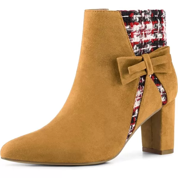 Allegra K Women's Tweed Plaid Heels Boot Bow Block Heels Ankle Boots