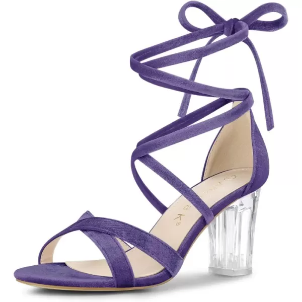 Allegra K Women's Velvet Lace Up Clear Heels Block Heel Sandals