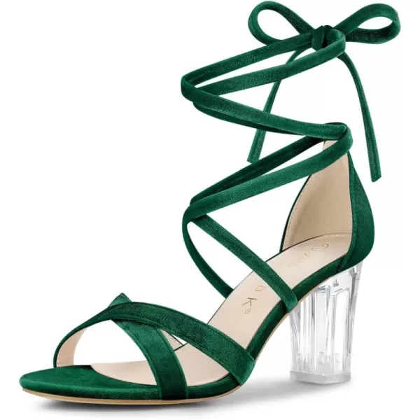 Allegra K Women's Velvet Lace Up Clear Heels Block Heel Sandals