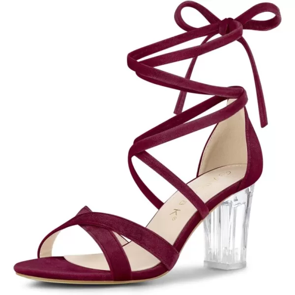 Allegra K Women's Velvet Lace Up Clear Heels Block Heel Sandals