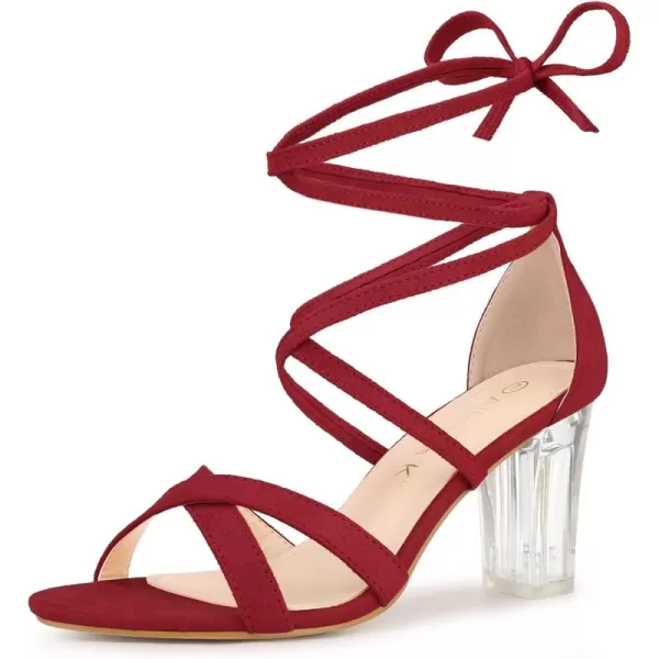 Allegra K Women's Velvet Lace Up Clear Heels Block Heel Sandals