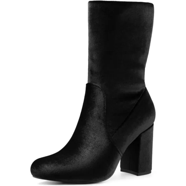 Allegra K Women's Velvet Round Toe Block Heels Foldable Mid Calf Boots