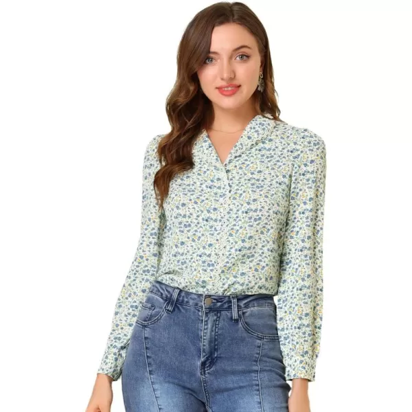 Allegra K Women's Vintage Button Up Shirt Peasant Flat Collar Floral Blouse