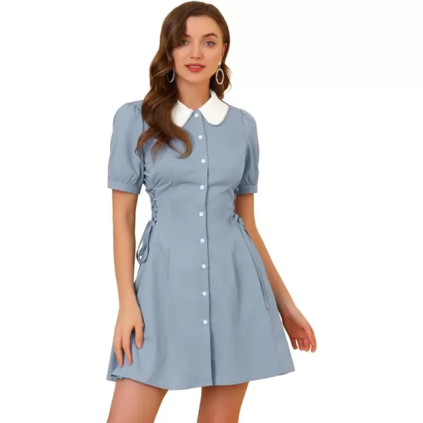 Allegra K Women's Vintage Peter Pan Collar Lace Up Button Down Dress