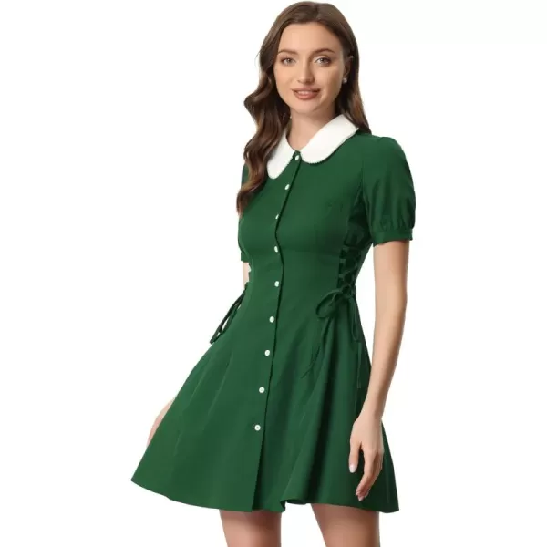 Allegra K Women's Vintage Peter Pan Collar Lace Up Button Down Dress