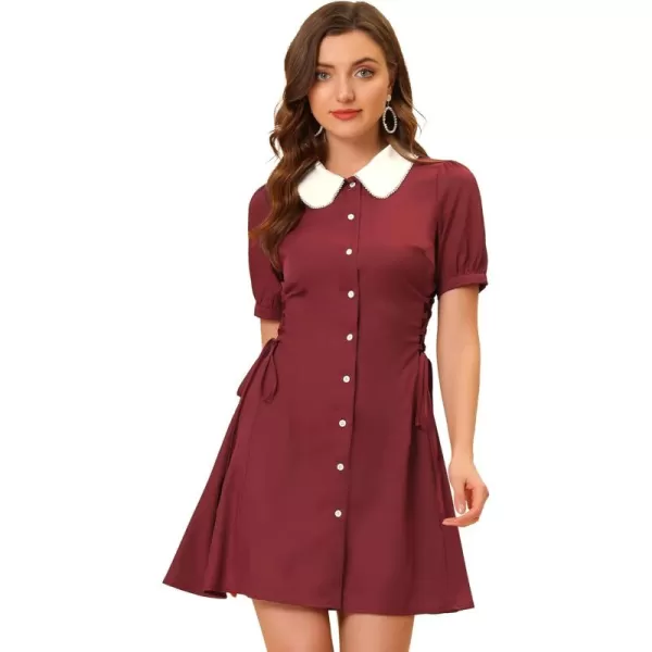 Allegra K Women's Vintage Peter Pan Collar Lace Up Button Down Dress