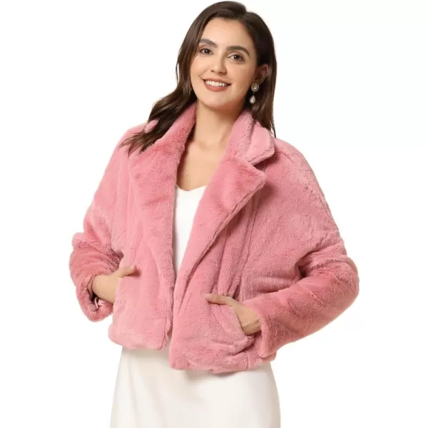 Allegra K Women's Winter Cropped Faux Fur Bolero Jacket Notch Lapel Collar Dropped Loose Faux Fur Coat