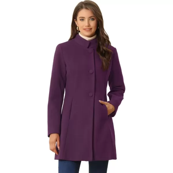 Allegra K Women's Winter Overcoat Mid-Long Stand Collar Single Breasted Coat Outerwear