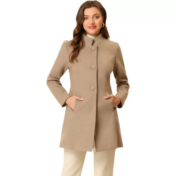 Allegra K Women's Winter Overcoat Mid-Long Stand Collar Single Breasted Coat Outerwear