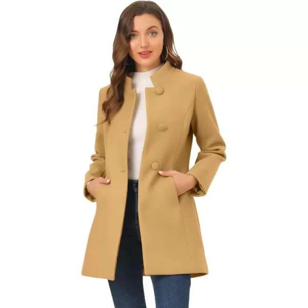 Allegra K Women's Winter Overcoat Mid-Long Stand Collar Single Breasted Coat Outerwear