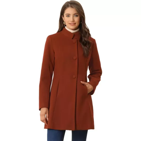 Allegra K Women's Winter Overcoat Mid-Long Stand Collar Single Breasted Coat Outerwear