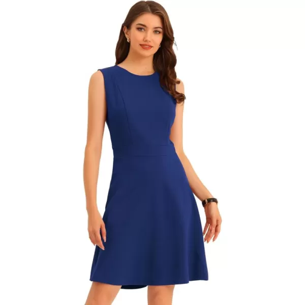 Allegra K Women's Work Dress Round Neck Solid Color Sleeveless Fit and Flare Dresses