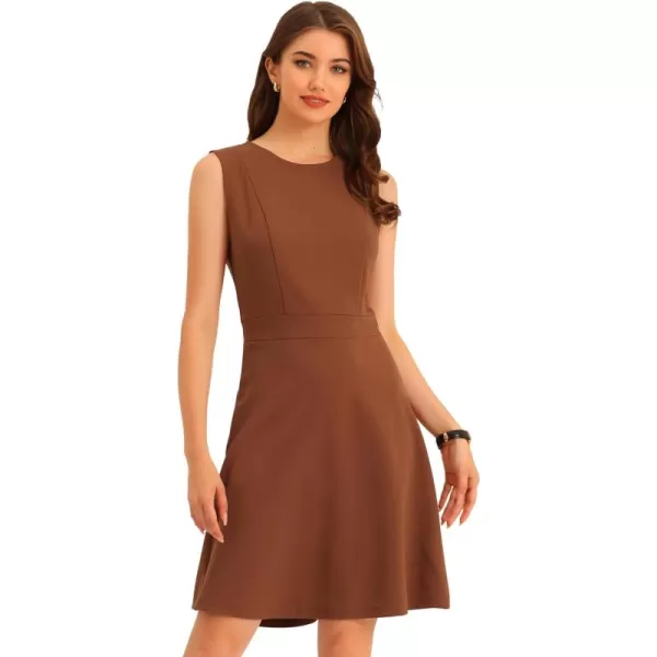 Allegra K Women's Work Dress Round Neck Solid Color Sleeveless Fit and Flare Dresses