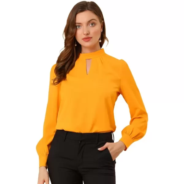 Allegra K Women's Work Office Tops Business Professional Shirt Elegant Stand Collar Fall 2023 Long Sleeve Blouses