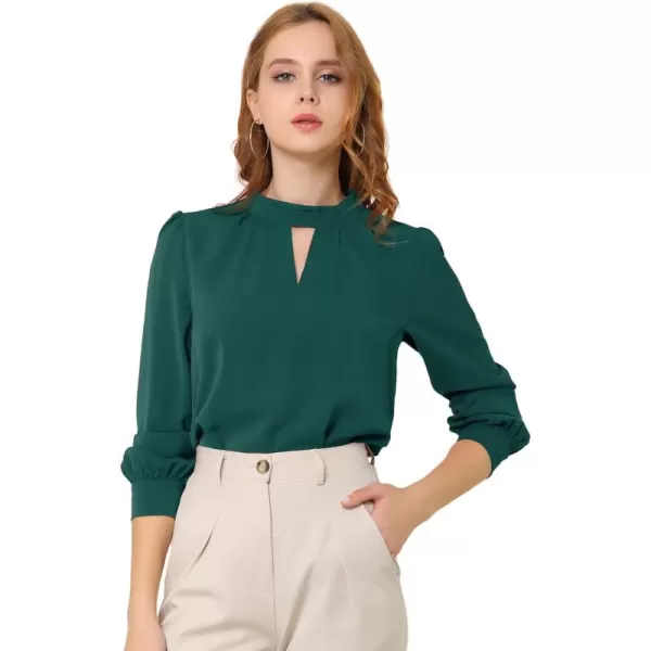 Allegra K Women's Work Office Tops Business Professional Shirt Elegant Stand Collar Fall 2023 Long Sleeve Blouses