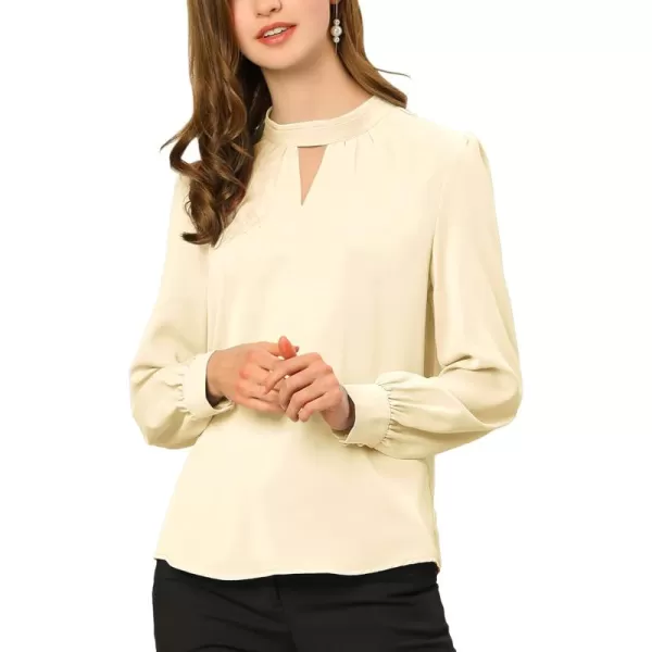 Allegra K Women's Work Office Tops Business Professional Shirt Elegant Stand Collar Fall 2023 Long Sleeve Blouses