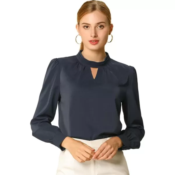 Allegra K Women's Work Office Tops Business Professional Shirt Elegant Stand Collar Fall 2023 Long Sleeve Blouses