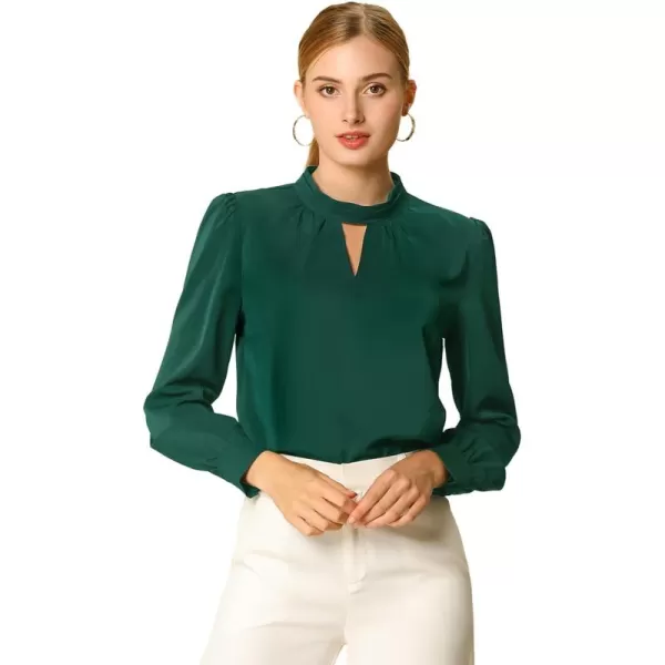 Allegra K Women's Work Office Tops Business Professional Shirt Elegant Stand Collar Fall 2023 Long Sleeve Blouses