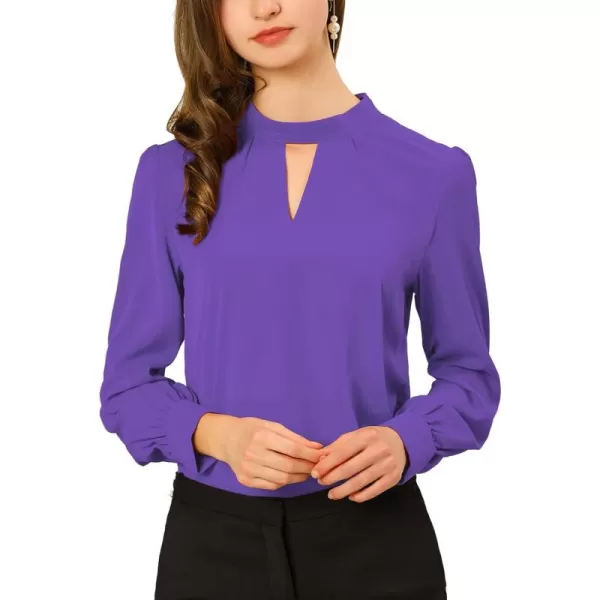 Allegra K Women's Work Office Tops Business Professional Shirt Elegant Stand Collar Fall 2023 Long Sleeve Blouses