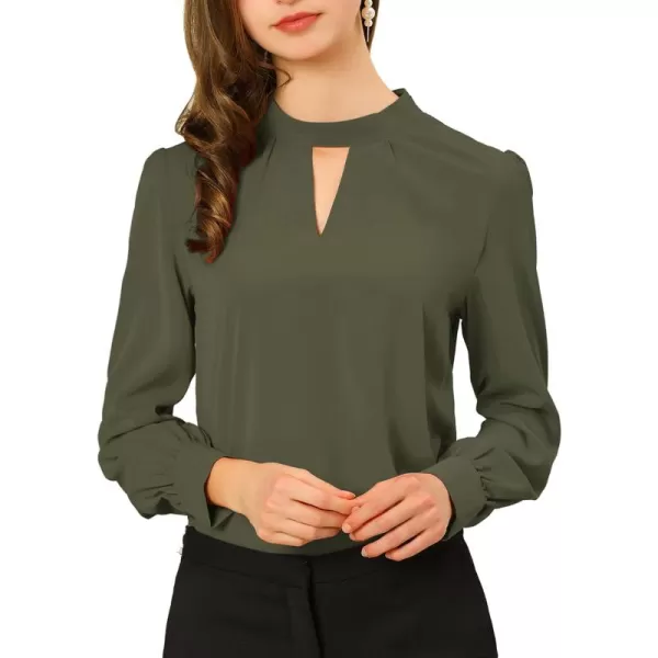 Allegra K Women's Work Office Tops Business Professional Shirt Elegant Stand Collar Fall 2023 Long Sleeve Blouses