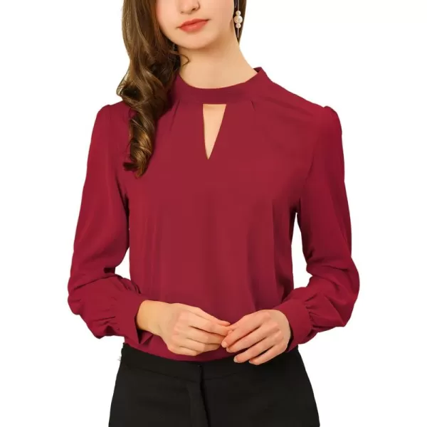 Allegra K Women's Work Office Tops Business Professional Shirt Elegant Stand Collar Fall 2023 Long Sleeve Blouses